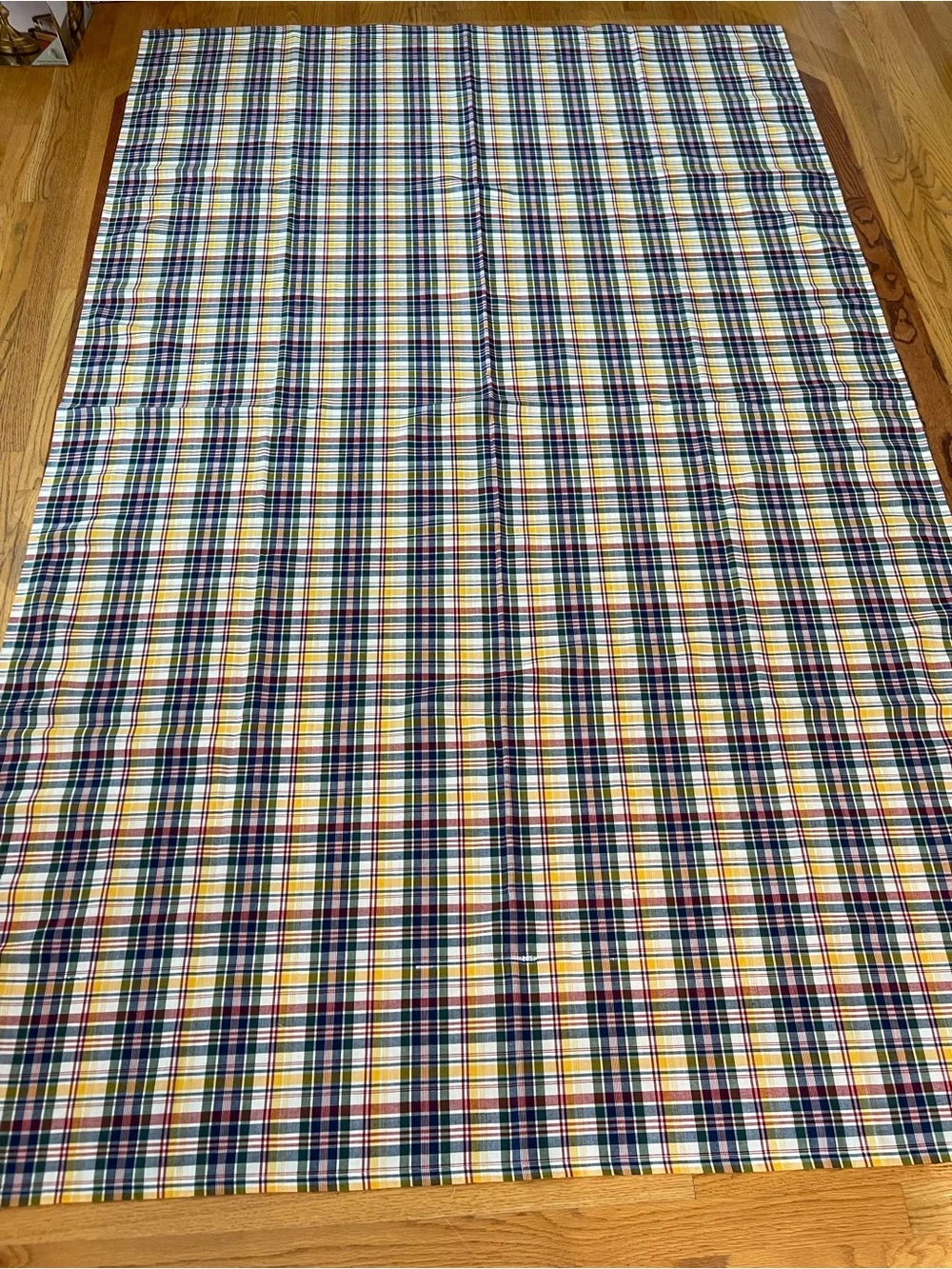 Vintage Madras Plaid large cotton blend tablecloth 93” x 59” EUC Picnic BBQ